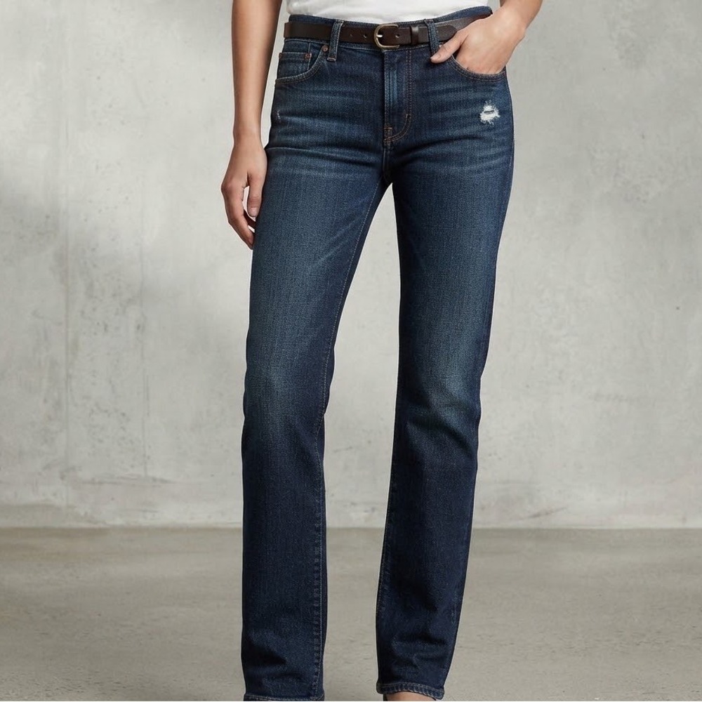 Banana Republic Womens Dark Wash Distressed Straight Leg Jeans Size 27